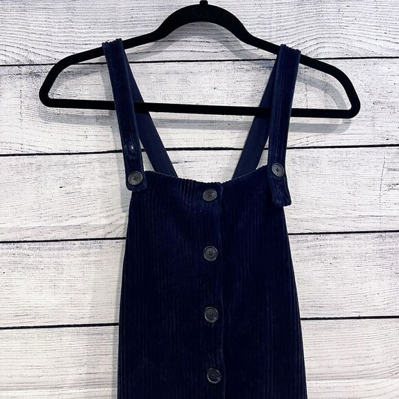 Madewell Texture & Thread Velour Corduroy Overalls Navy Size Small Oversized Fit - Picture 4 of 10